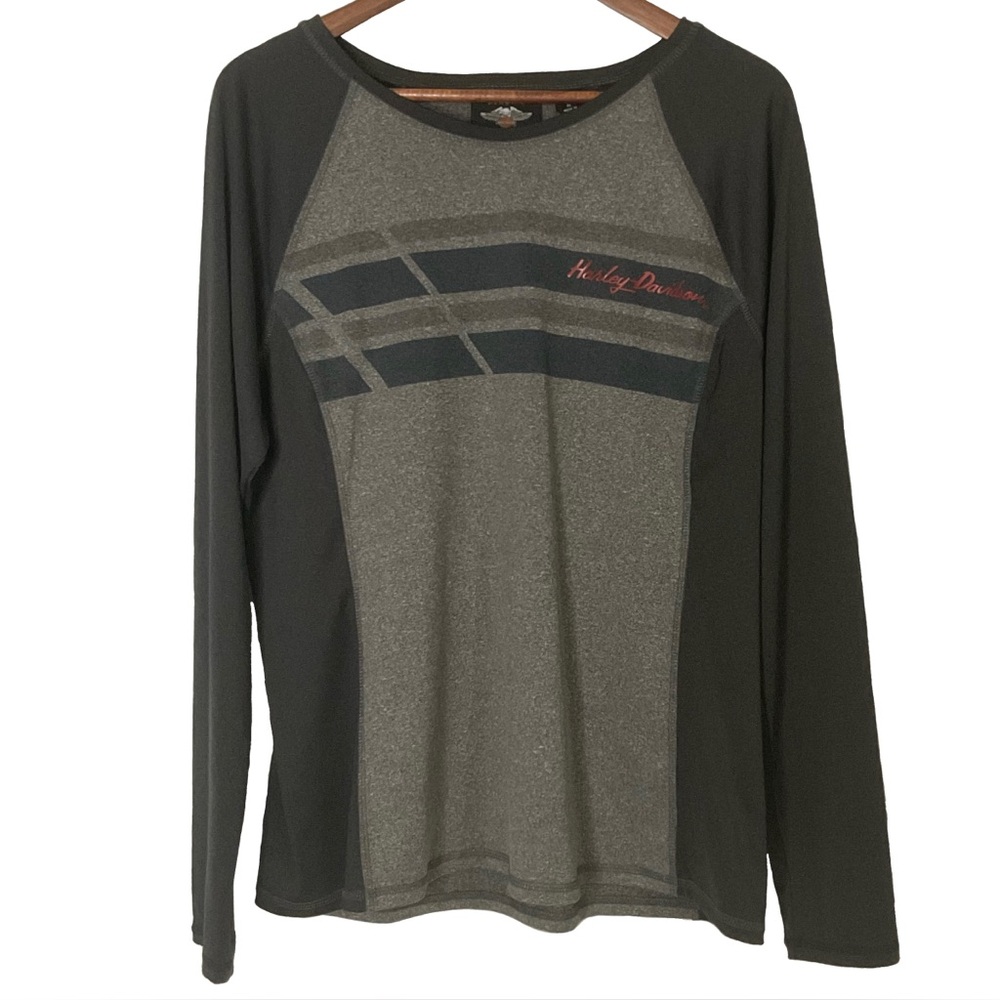 Harley-Davidson(HD) Charcoal/Heather Gray, Long-Sleeve Shirt; Red HD Graphic; XL